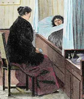 Humble: Visiting a sick woman. Colored engraving