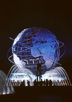 Unisphere: Visitors stand in front of the Unisphere, ?