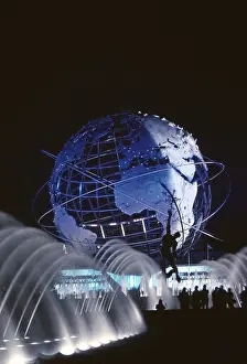 Unisphere: Visitors stand in front of the Unisphere, ?