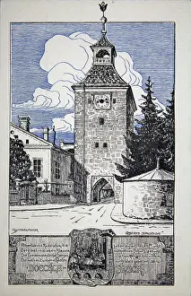 Vocklabruck: Vocklabruck. Upper gate. 1914. Colour lithograph