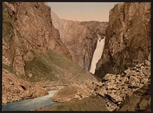Hardanger: Vorinfos (i.e. Voringsfoss) with bridge, Hardanger Fjord, N