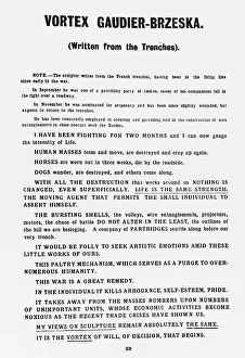 Viewpoint: Vortex Gaudier-Brzeska (Written from the Trenches)