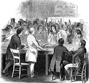 Voter: Voting station during the elections in the USA, 1845