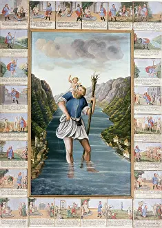 Devotional: Votive picture of Hallstatt with St. Christopher