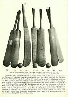 Cricketer: W G Grace, some of his cricket bats and balls