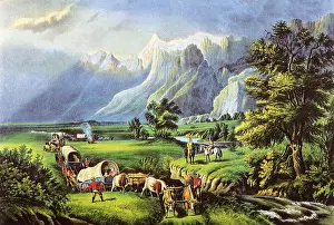 Merritt: Wagon Train in Valley 1866