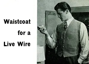 Knitted: Waistcoat for a Live Wire, modelled by Roger Moore