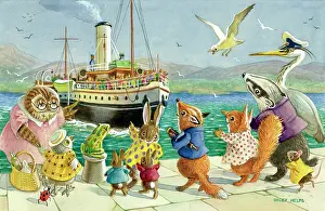 Waiting for the Paddle Steamer - owl, badger, rabbits, fox