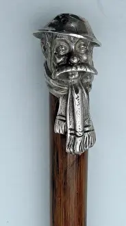 Walking cane with solid silver Bairnsfather Old Bill ha