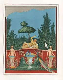 Steeger: Wall painting of Bacchus with peacocks and