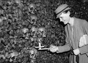 Catacomb: A wall made of skulls in a catacomb