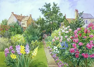 Dowson: Walled Garden ' with pink roses etc