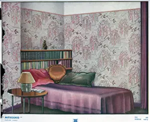 Bookcase: Wallpaper designs shown in a sample interior