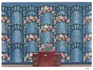 Bookcase: Wallpaper designs shown in a sample interior