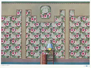 Bookcase: Wallpaper designs shown in a sample interior
