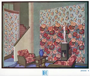 Armchairs: Wallpaper designs shown in a sample interior