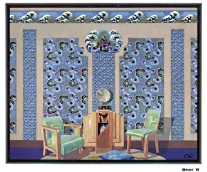 Hokusai: Wallpaper designs shown in a sample interior