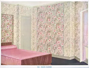 Aurore: Wallpaper designs shown in a sample interior