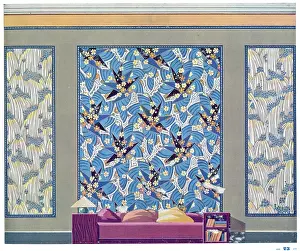Bookcase: Wallpaper designs shown in a sample interior
