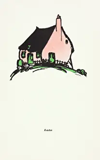 Harry Price: Walter de la Mare drawing thatched cottage