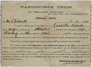 Wandsworth: Wandsworth Workhouse Death Notice