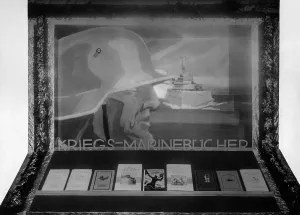 Bookstore: War books in a bookstore, 1934