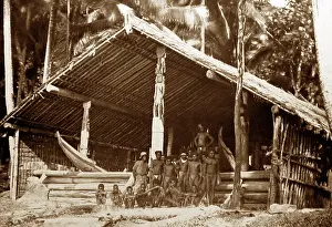 Tint: War canoe house, Solomon Islands, Victorian period - sepia