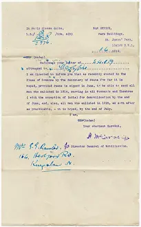 Typewritten: War Office letter to Mrs G G Ranstead