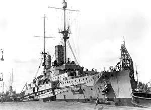 Ports: War ship Kaiser Wilhelm II in the harbor, 1916