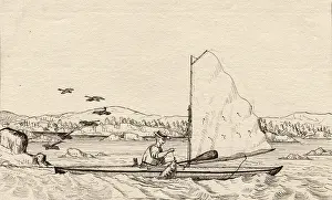 Warrington: Warrington Baden-Powell catching fish in his canoe