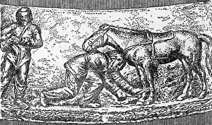 Hobble: Warrior hobbling his horse