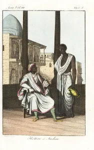 Ferrario: Warrior prince or Rajput with servant, 19th century