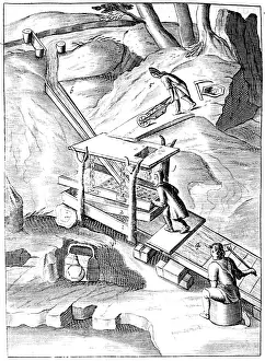 Often: Washing ore to extract gold. Water is fed into