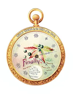 Stopwatch: Watch words on a circular greetings card