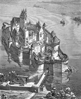 Birdseye: Water castle in medieval Germany