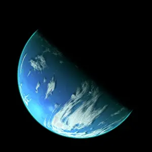 Singularity: A water covered world in deep space illuminated by a it's ?