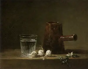 1760: Water Glass and Jug, by Chardin