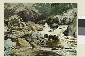Sheppard: Watercolour sketch of stream with rocks