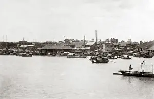 Guangzhou: Waterfront view, Canton (Guangzhou) China, circa 1890s