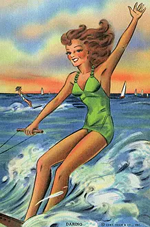 Underclothes: Waterskiing beauty waving
