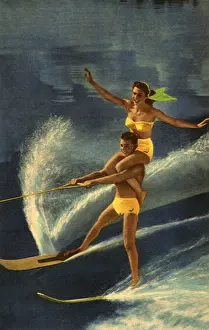 Skiers: Waterskiing Couple