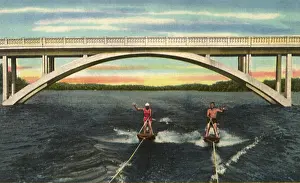 Skiers: Waterskiing Couple