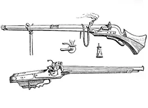 Arquebus: weapons, rifles, above: musket with matchlock