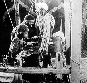 Shawls: Weaving shawls on a hand loom, Kashmir