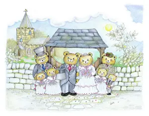 Bridesmaids: Wedding Day - Bears in front of church