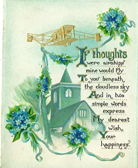 Verse: Wedding greetings card, early aeroplane