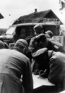 Fischer: Wehrmachts soldiers at a command post on the eastern front