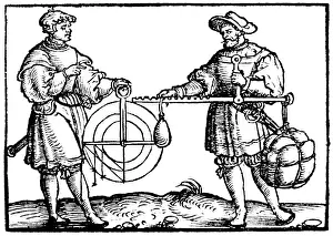 Measurement: Weighing with a steelyard (right). From Gaultherus