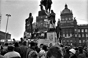 Toppled: Wenceslas Square - statue - monument - demonstration