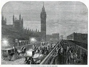 Proximity: Westminster Bridge lit by lime light 1860